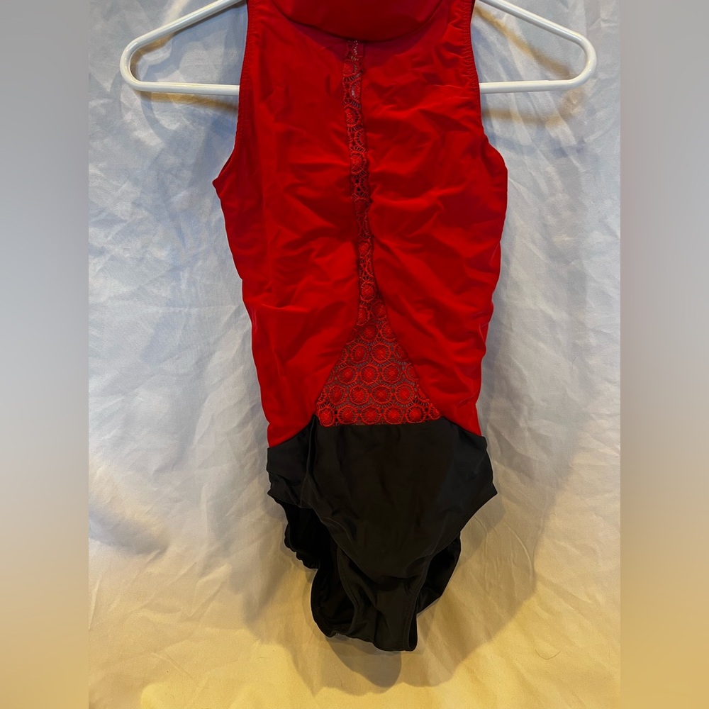 Women's Red and Black One-Piece Swimsuit